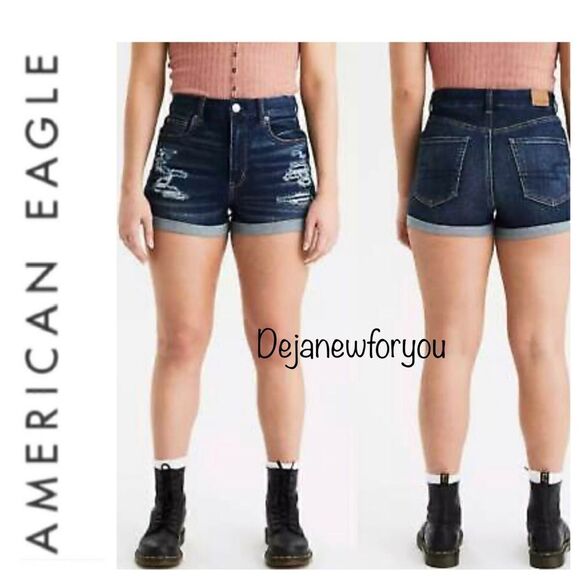 American Eagle Curvy Ripped Hi Rise Shortie Jean Shorts Size 2 W26 - Picture 6 of 6